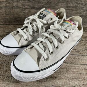 Converse All Star Shoes Cream with Rainbow Tongue Barely Worn